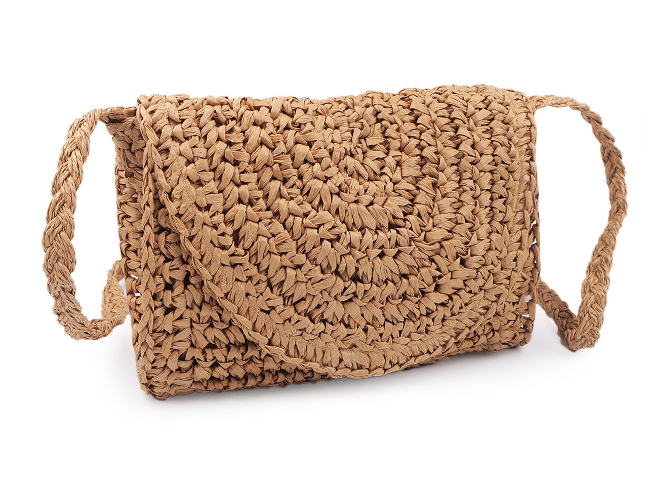 Háčkovaná kabelka z rafie - lýka crossbody 16x21 cm, barva 2 přírodní stř.