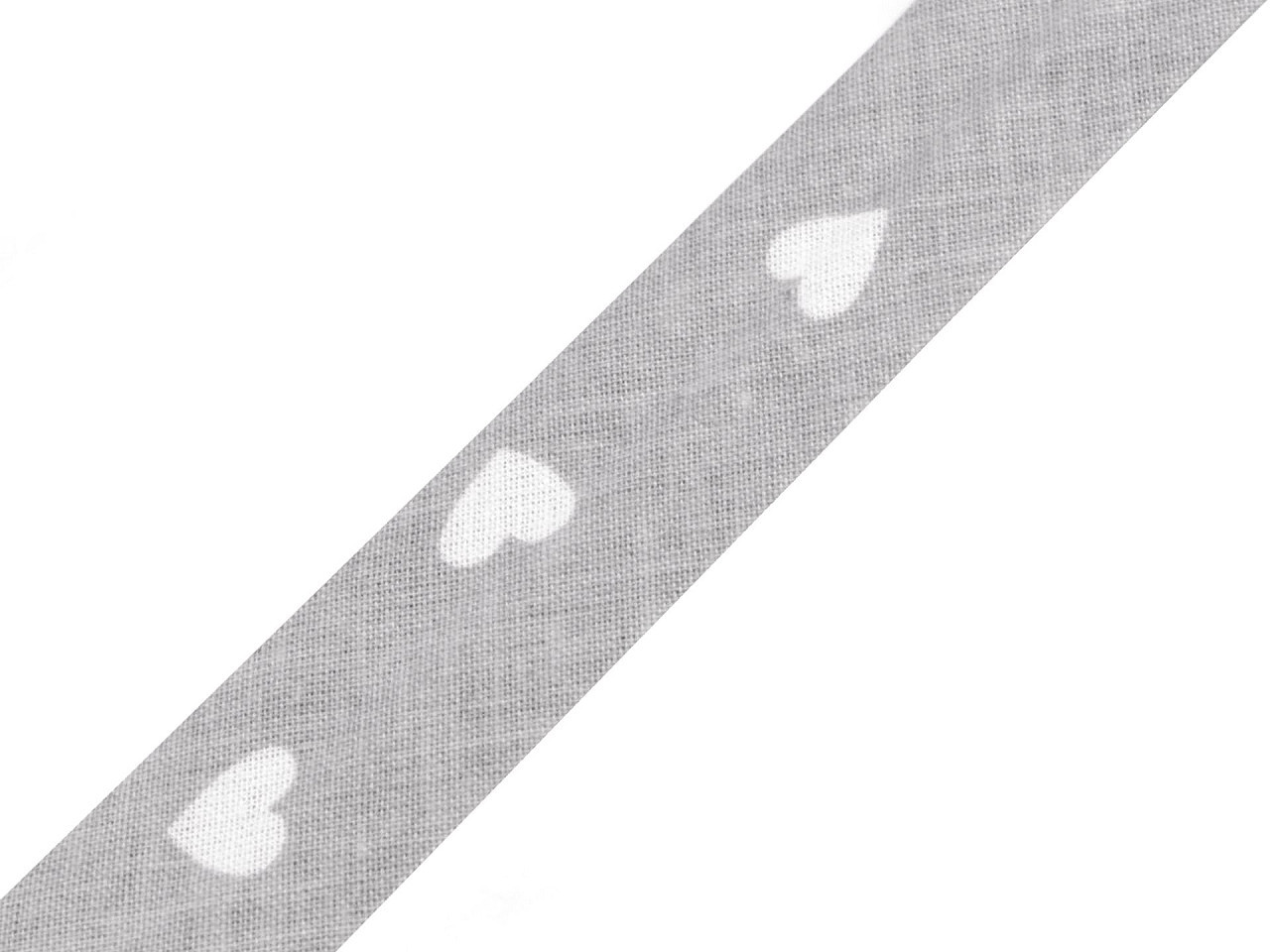 Šikmý proužek bavlněný vzorovaný šíře 20 mm zažehlený, barva 860004/02 šedá srdce