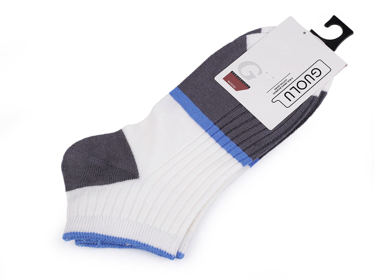 Pánské / chlapecké bavlněné ponožky kotníkové, barva 6 bílo-modrá šedá