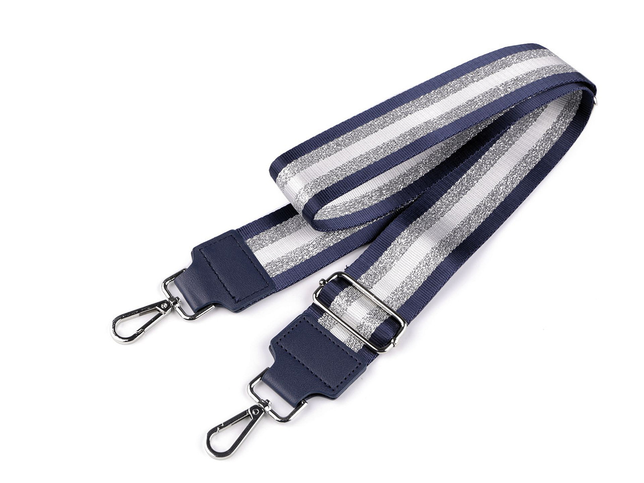 Textilní ucho / popruh na tašku s karabinami šíře 5 cm, barva 8 modrá tmavá stříbrná