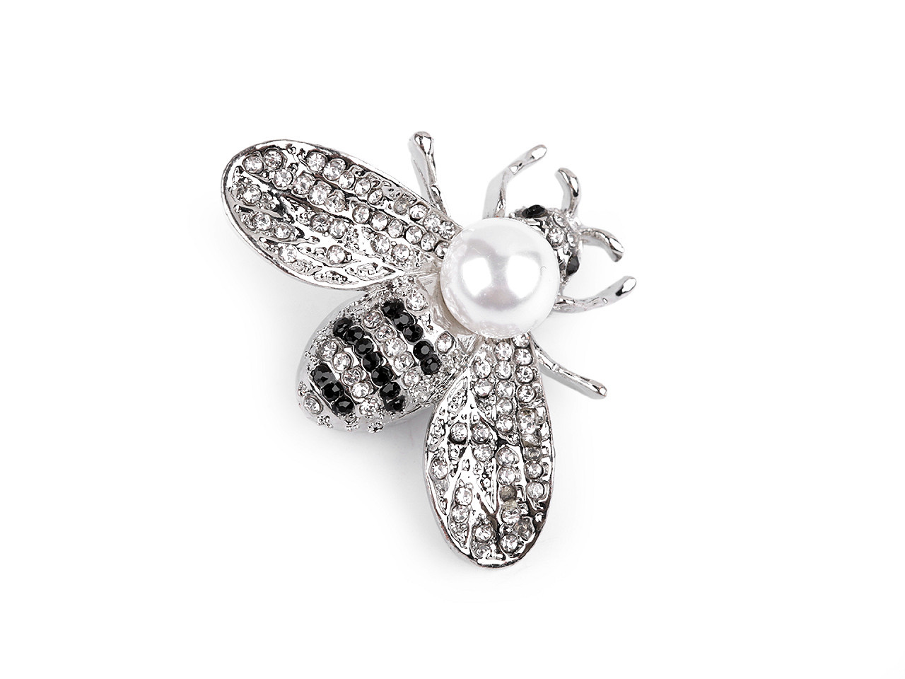 Brož s broušenými kamínky a perlou včela, barva 1 crystal platina