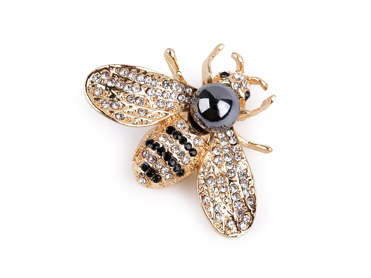 Brož s broušenými kamínky a perlou včela, barva 4 crystal zlatá