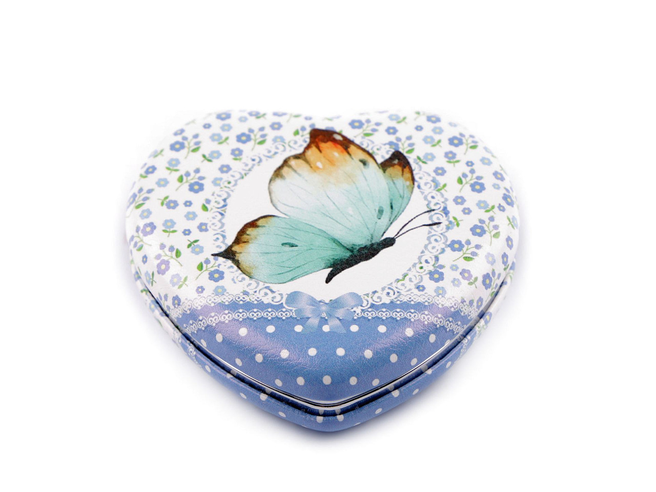 Kosmetické zrcátko srdce s motýlem, barva 5 modrá