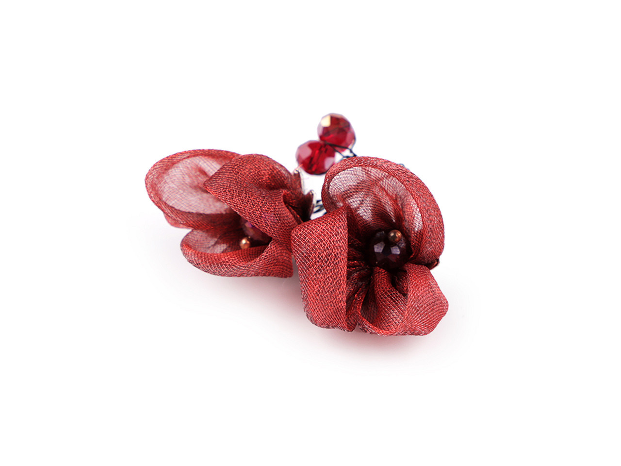 Květ na drátku s broušenými korálky hand made, barva 6 červená