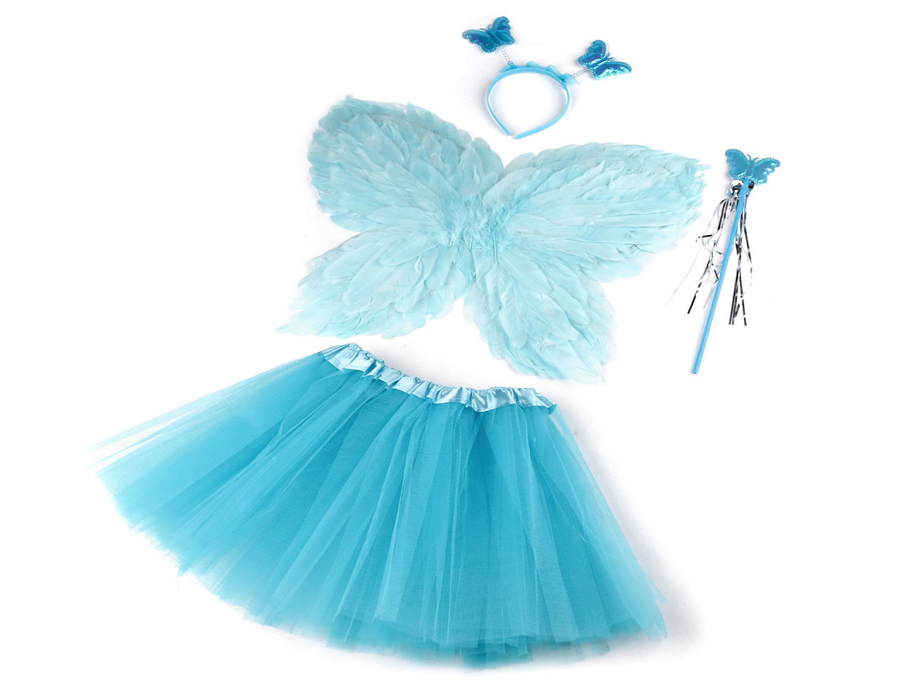 Karnevalový kostým - víla, péřová křídla, barva 3 modrá andělská