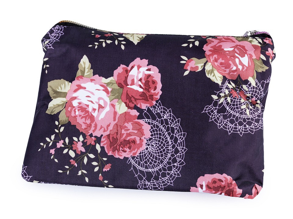 Skládací nákupní taška se zipem 39x40 cm, barva 7 fialová lilková růže