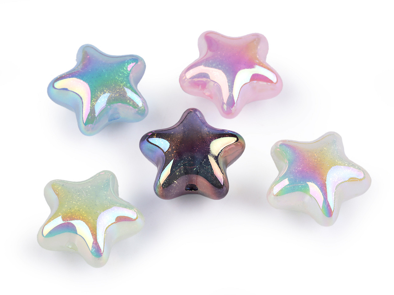 Plastové korálky s AB efektem hvězda Ø23 mm, barva mix