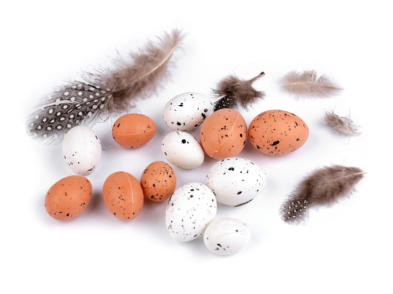 Dekorační křepelčí vajíčka k aranžování s peřím, barva přírodní stř. bílá