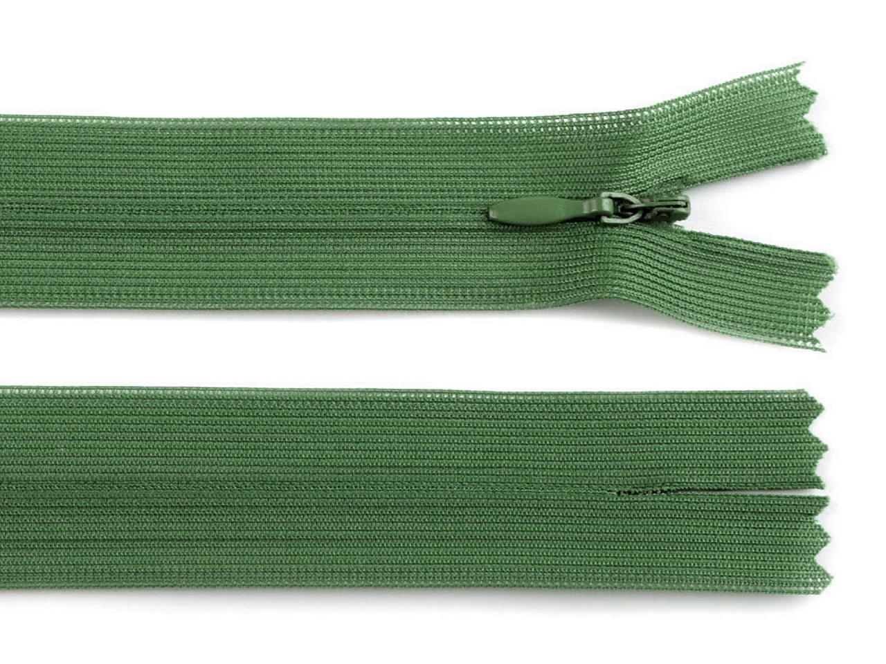 Spirálový zip skrytý šíře 3 mm délka 30 cm dederon, barva 265 zelená lahvová