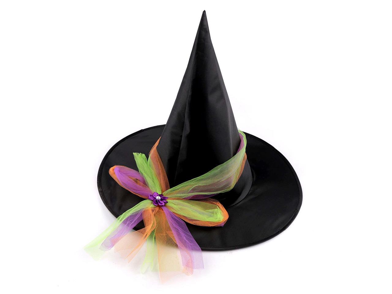 Karnevalový klobouk s tylovou mašlí - čarodějnice, barva černá