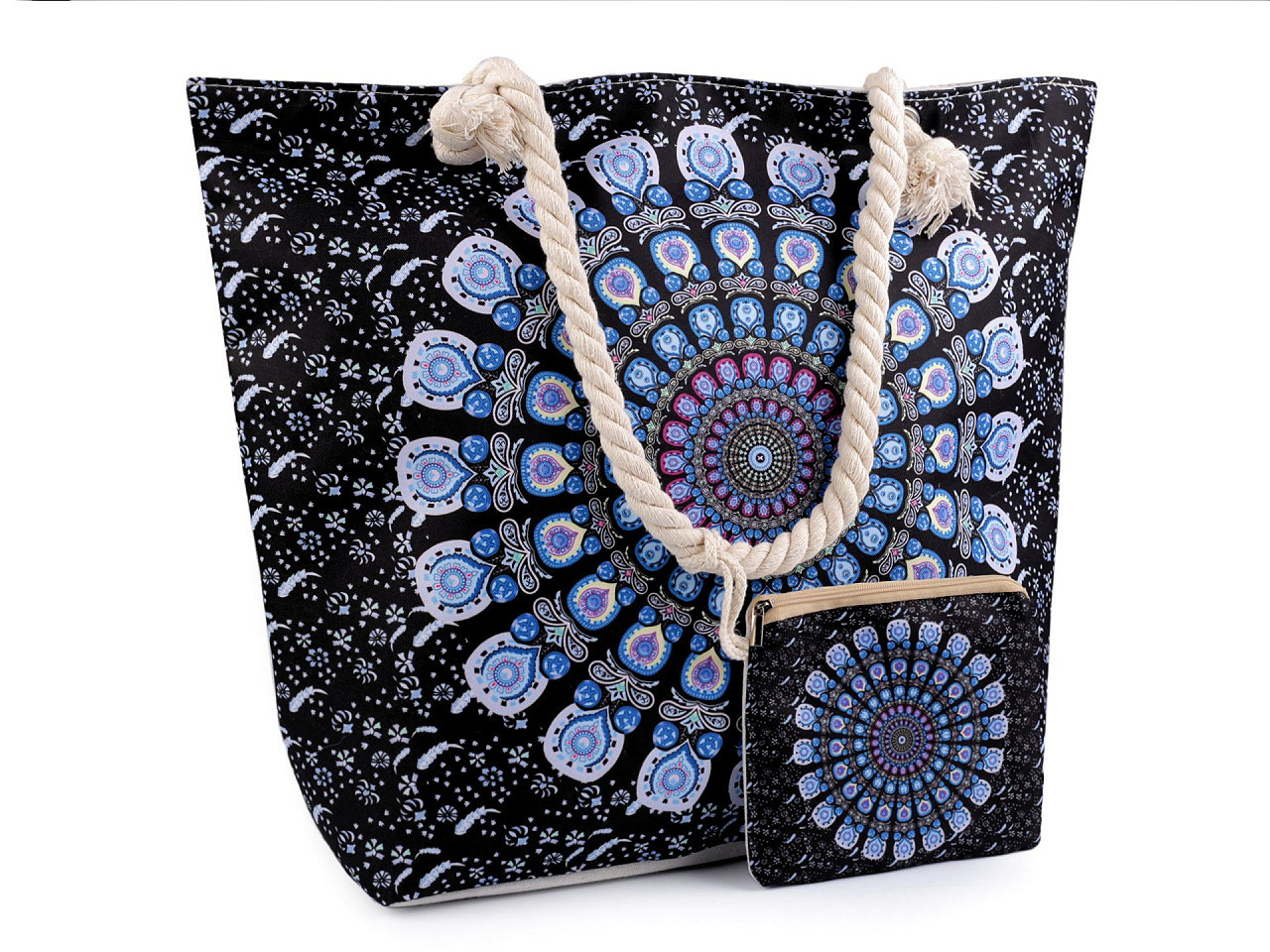 Letní / plážová taška mandala, paisley s taštičkou 39x50 cm, barva 9 černá modrá
