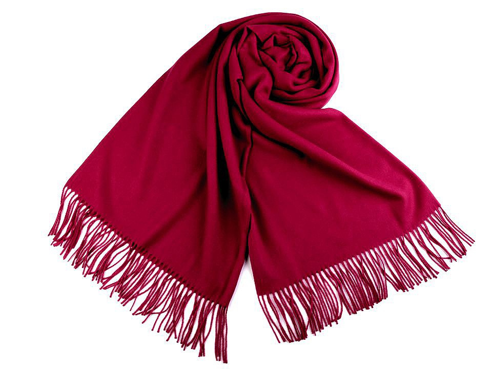 Šátek / šála typu pashmina s třásněmi 65x180 cm, barva 24 červená tmavá
