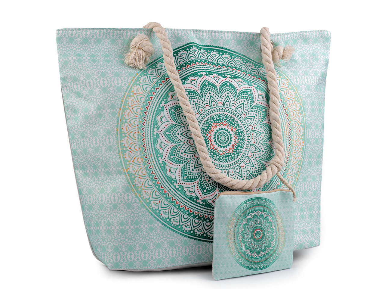 Letní / plážová taška mandala, paisley s taštičkou 39x50 cm, barva 7 zelená past.sv.