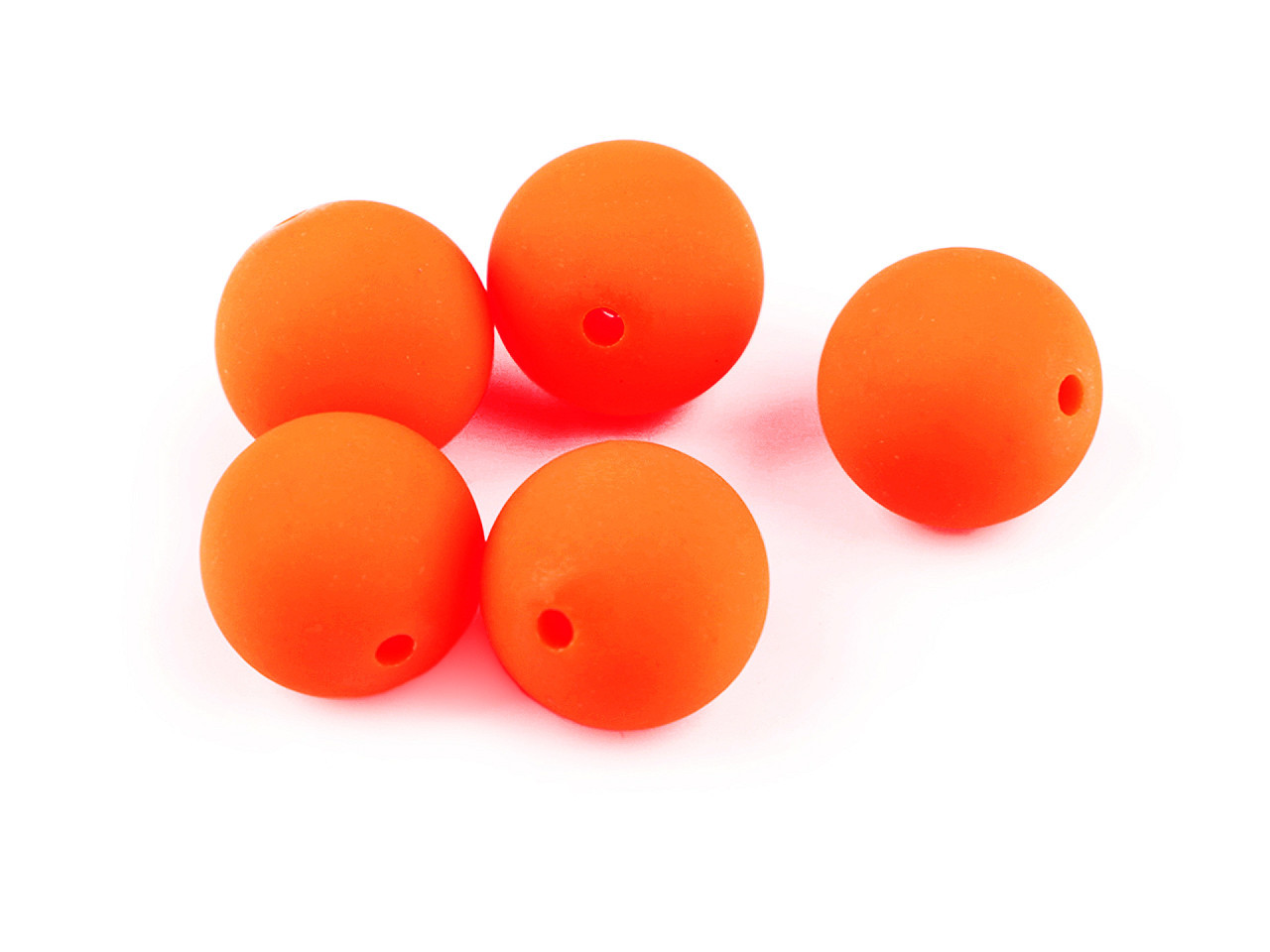 Plastové korálky matné, pogumovaný povrch Ø16 mm, barva 3 oranžová neon
