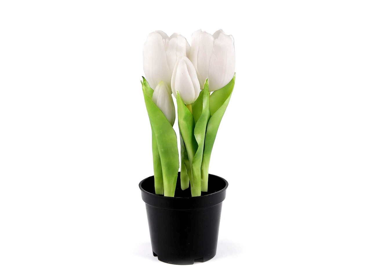 Umělé tulipány v květináči, barva 1 (21cm) bílá