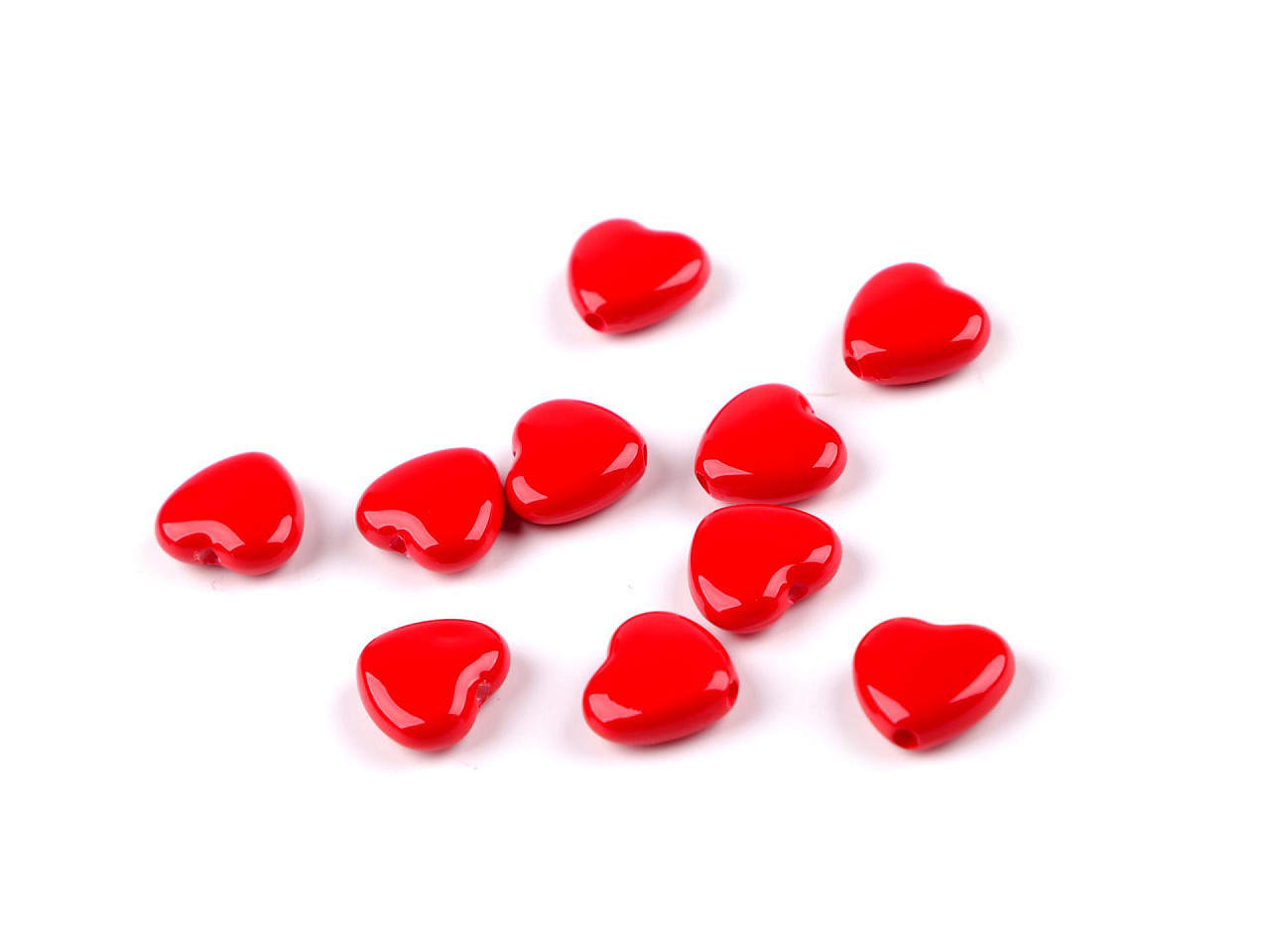Plastové korálky srdce 12x13 mm, barva červená