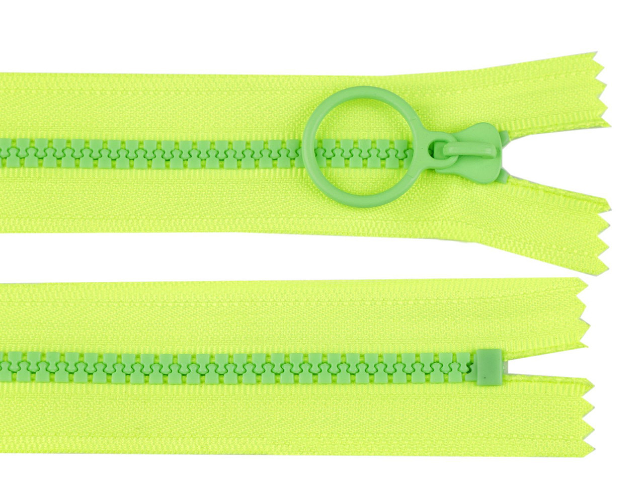 Kostěný zip barevný No 5 délka 20 cm, barva 7 zelená ostrá sv. zelená