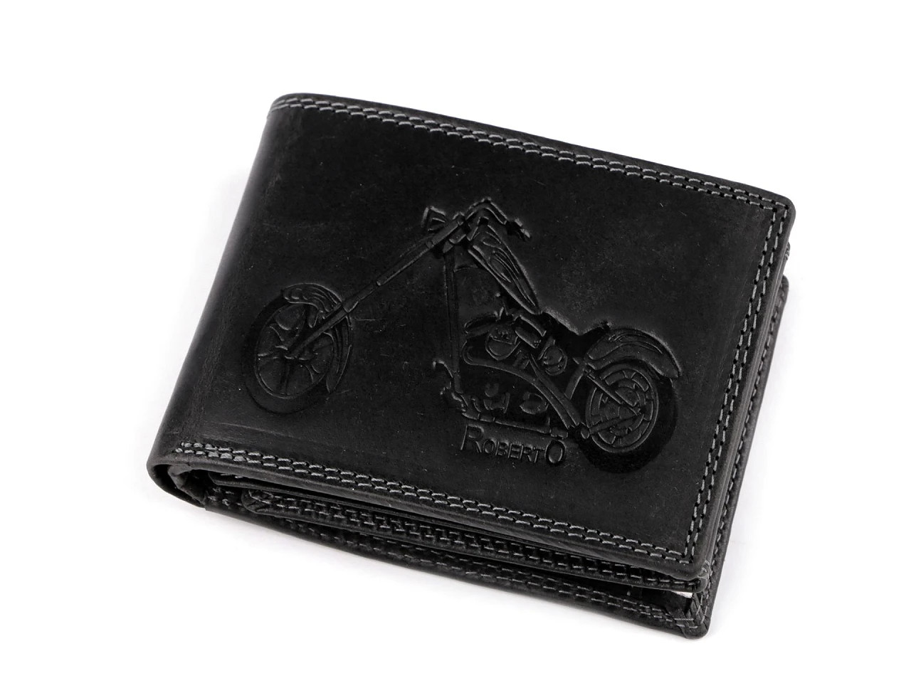 Pánská peněženka kožená pro myslivce, rybáře, motorkáře 9,5x12 cm, barva 24 černá motorka