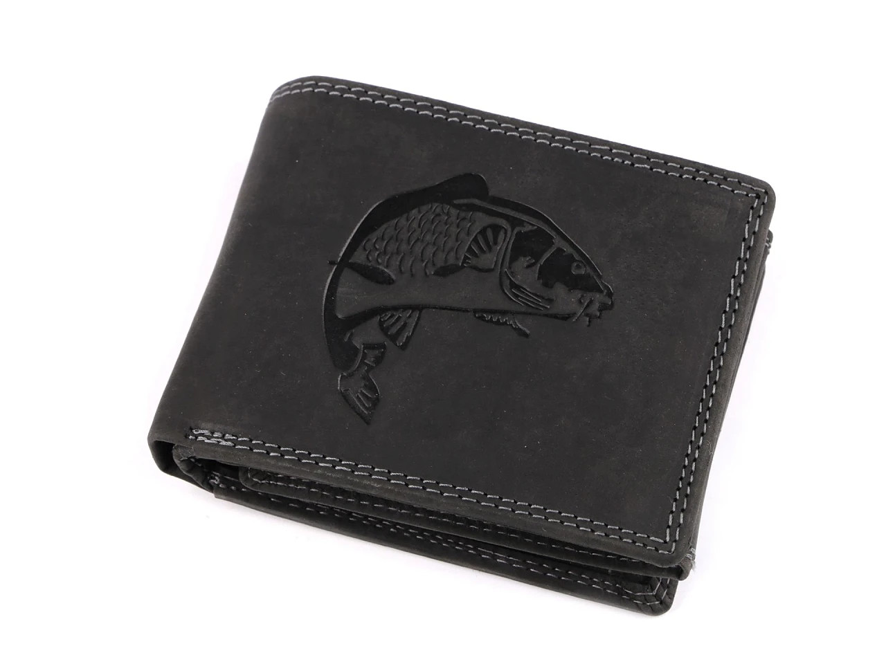 Pánská peněženka kožená pro myslivce, rybáře, motorkáře 9,5x12 cm, barva 22 černá ryba