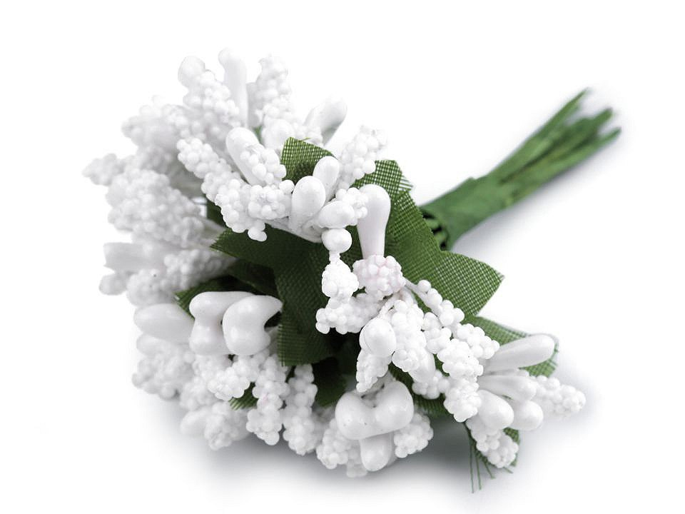 Květinové pestíky na drátku / vývazek, barva 1 bílá