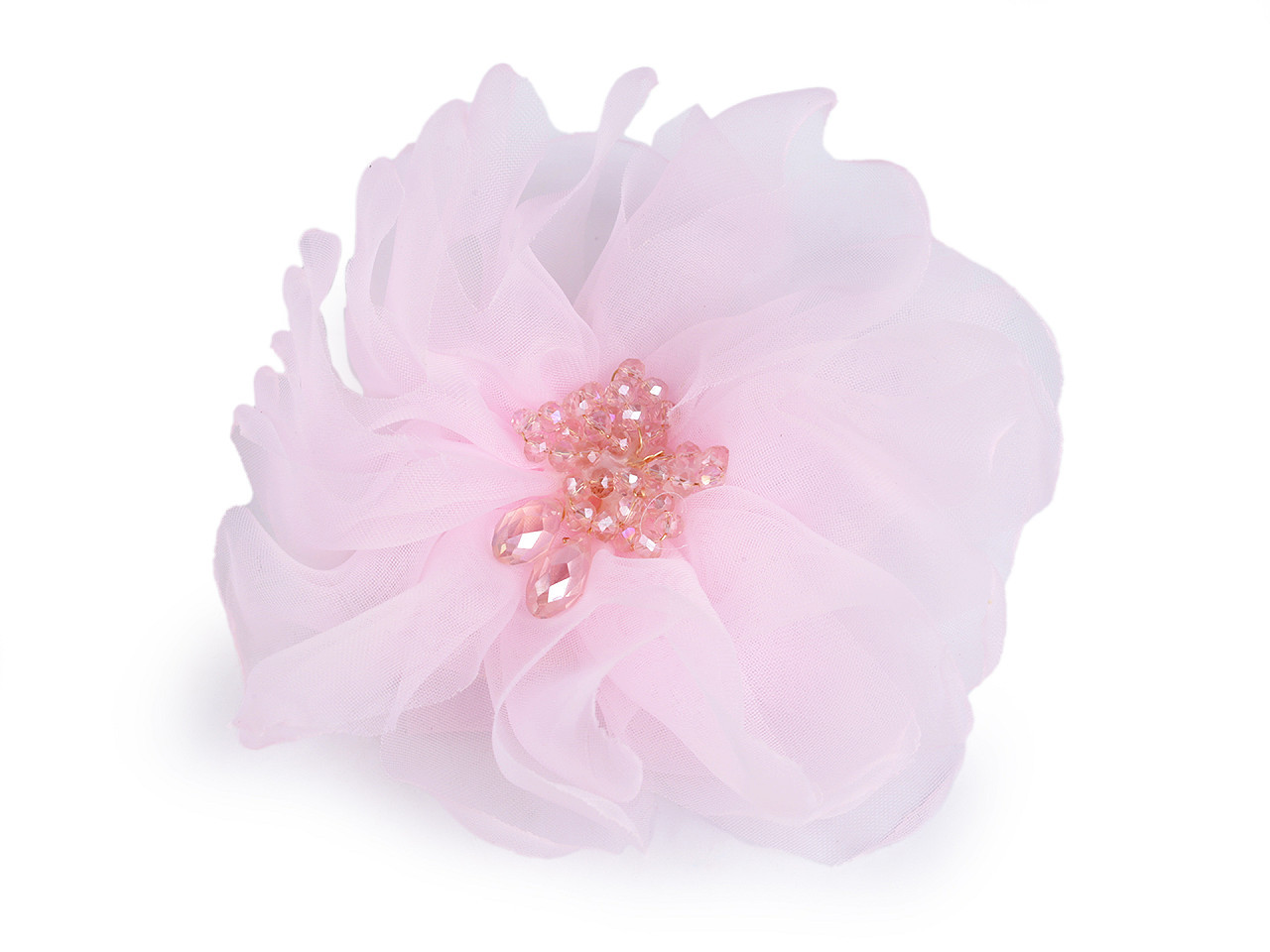 Brož květ s broušenými korálky Ø10 cm v krabičce, barva 5 růžová nejsv.