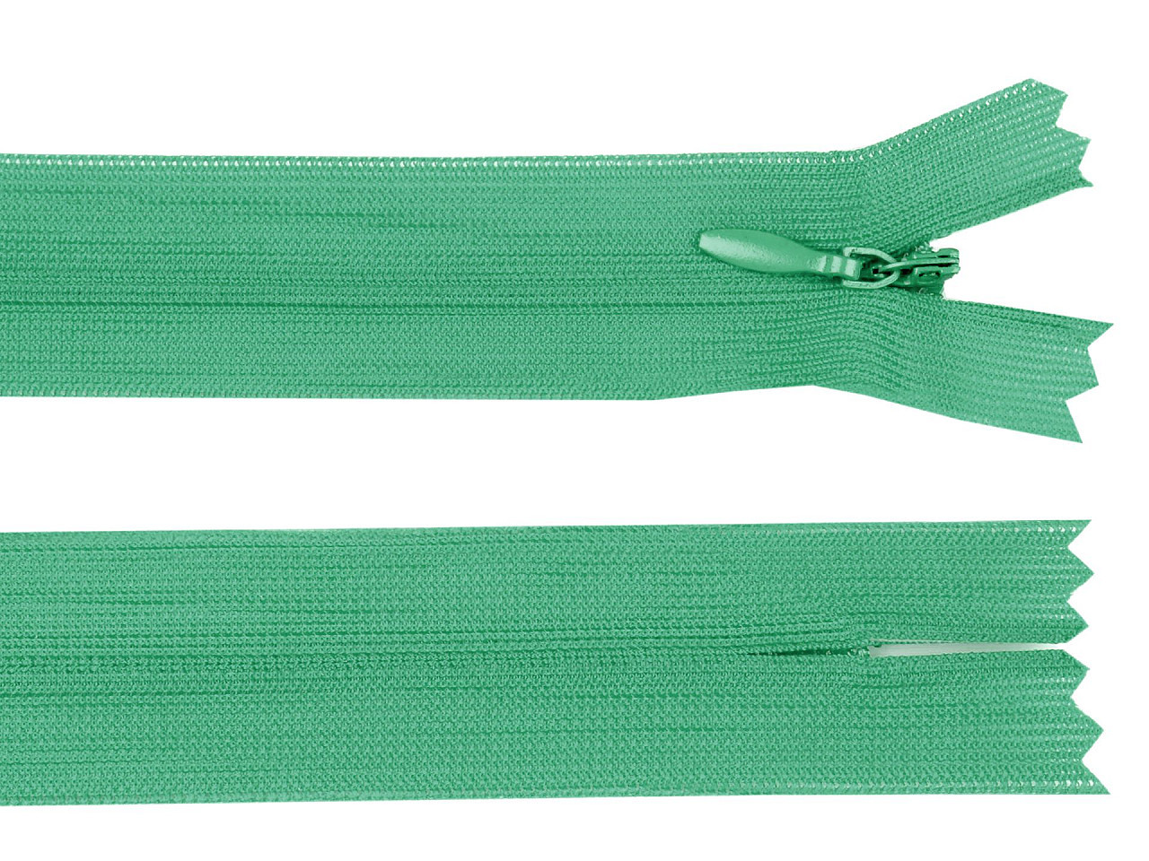 Spirálový zip skrytý šíře 3 mm délka 35 cm dederon, barva 256 zelená smaragdová světlá