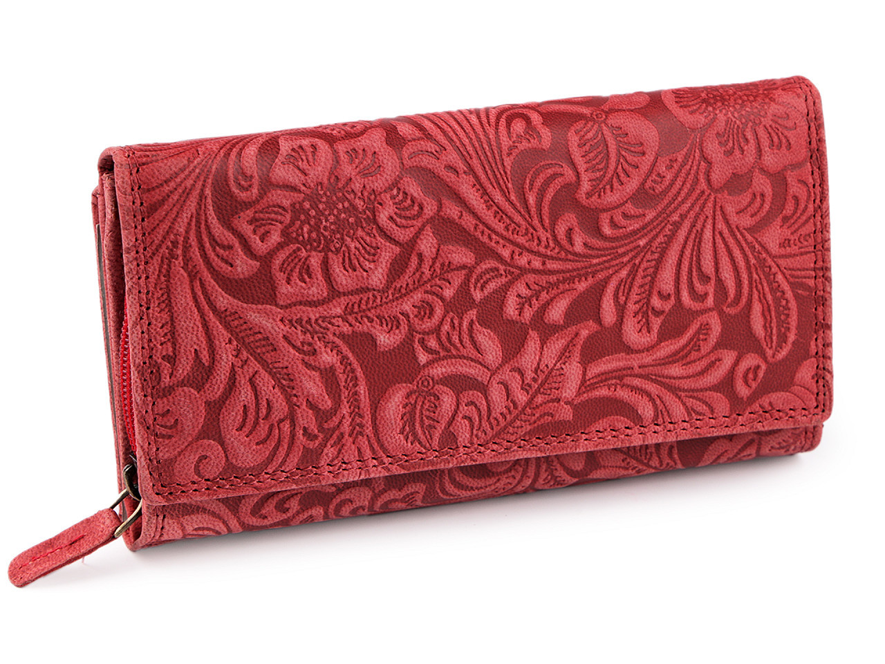 Dámská peněženka kožená s květy, barva 25 červená