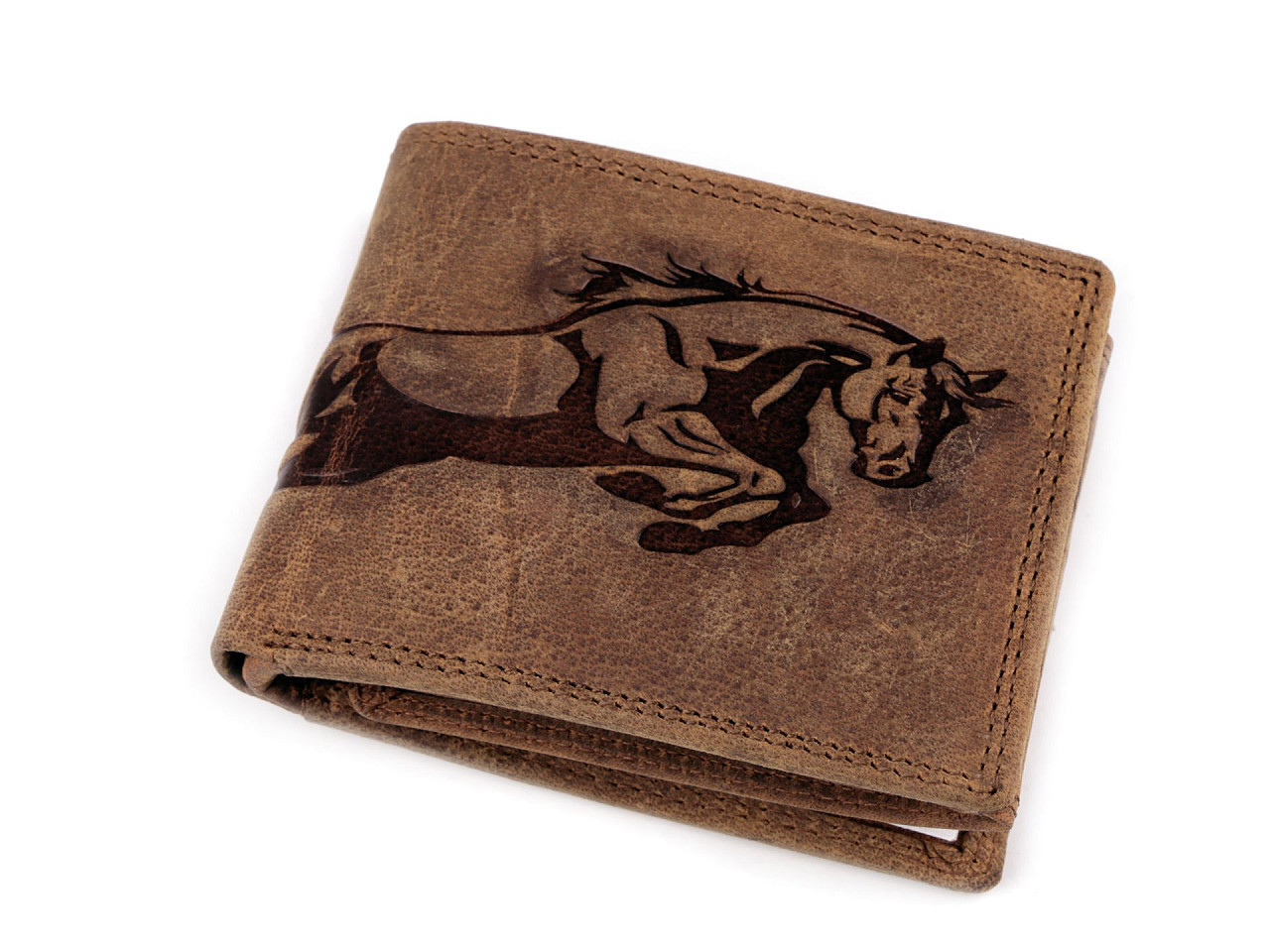 Pánská peněženka kožená pro myslivce, rybáře, motorkáře 9,5x12 cm, barva 19 hnědá světlá kůň
