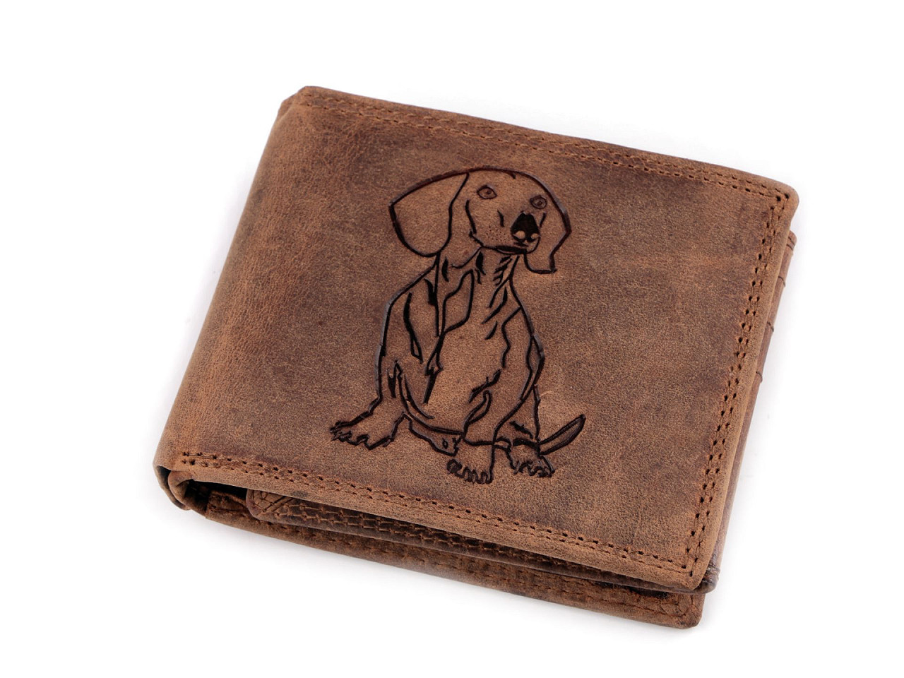Pánská peněženka kožená pro myslivce, rybáře, motorkáře 9,5x12 cm, barva 18 hnědá světlá pejsek