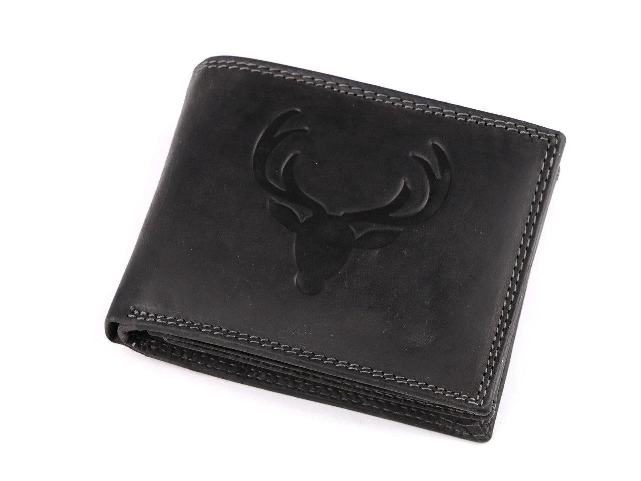 Pánská peněženka kožená pro myslivce, rybáře, motorkáře 9,5x12 cm, barva 21 černá jelen