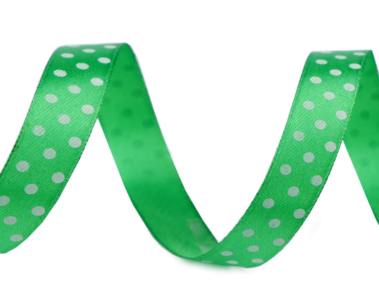 Saténová stuha s puntíky šíře 15 mm, barva 10 zelená pastelová
