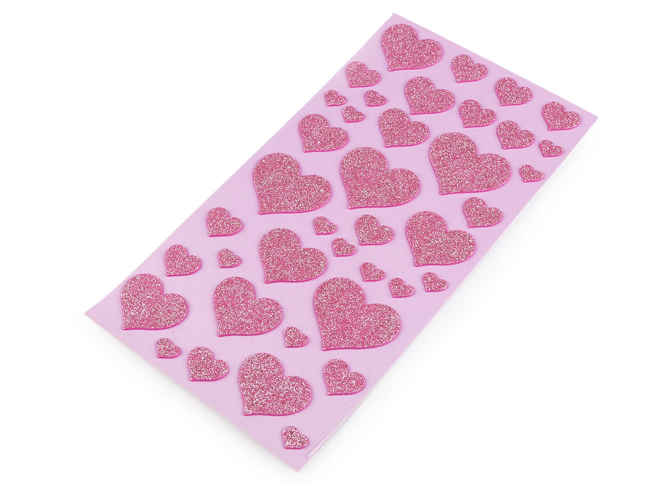 Samolepicí pěnová guma Moosgummi srdce s glitry - mix velikostí, barva 2 růžová sv.