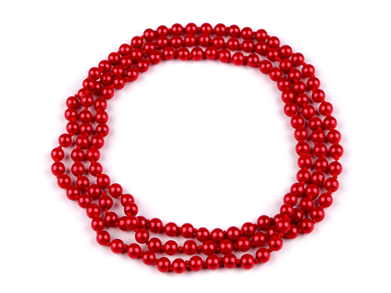 Perlový náhrdelník dlouhý, retro, barva 6 červená