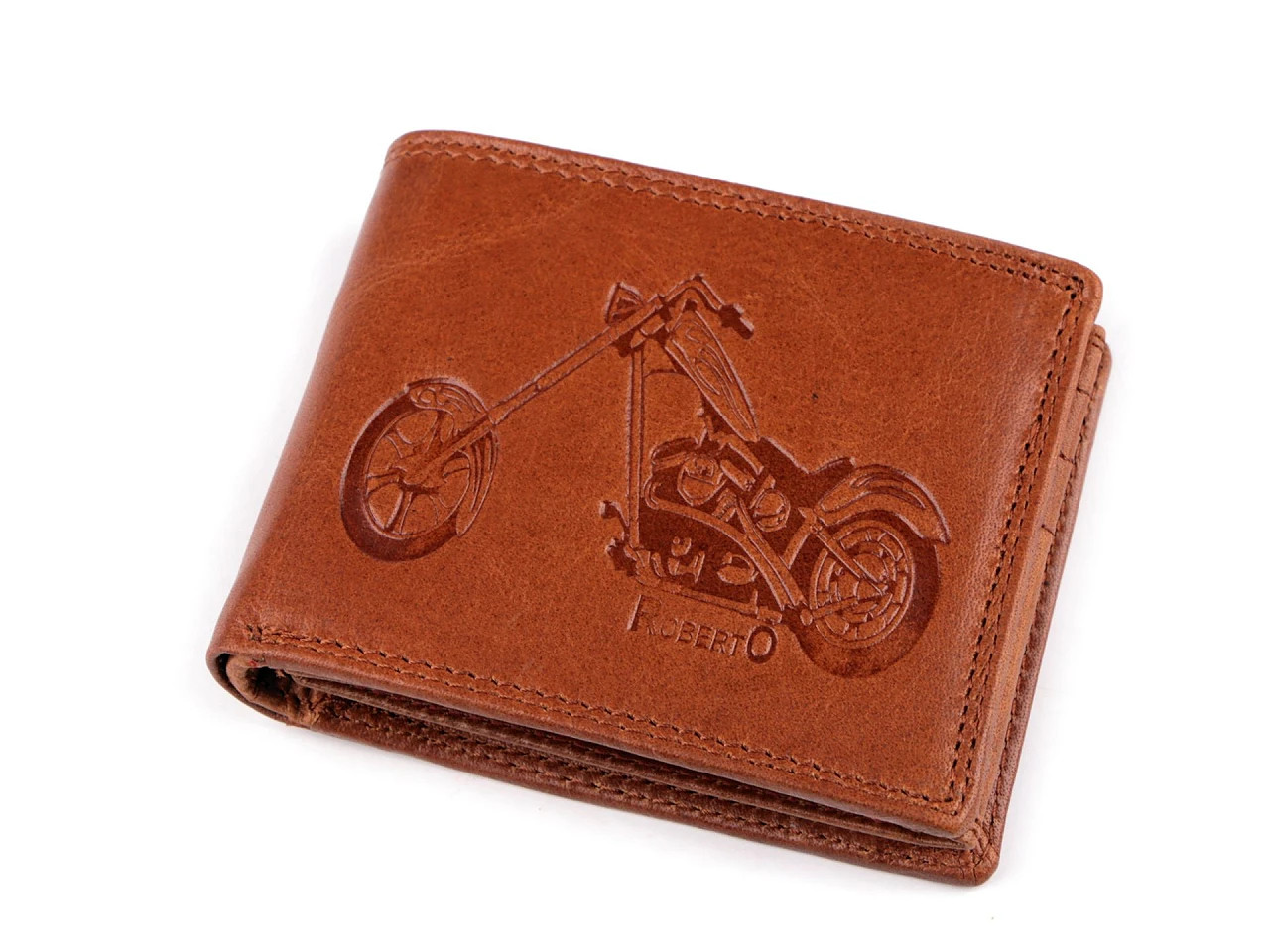 Pánská peněženka kožená pro myslivce, rybáře, motorkáře 9,5x12 cm, barva 23 hnědá koňak motorka