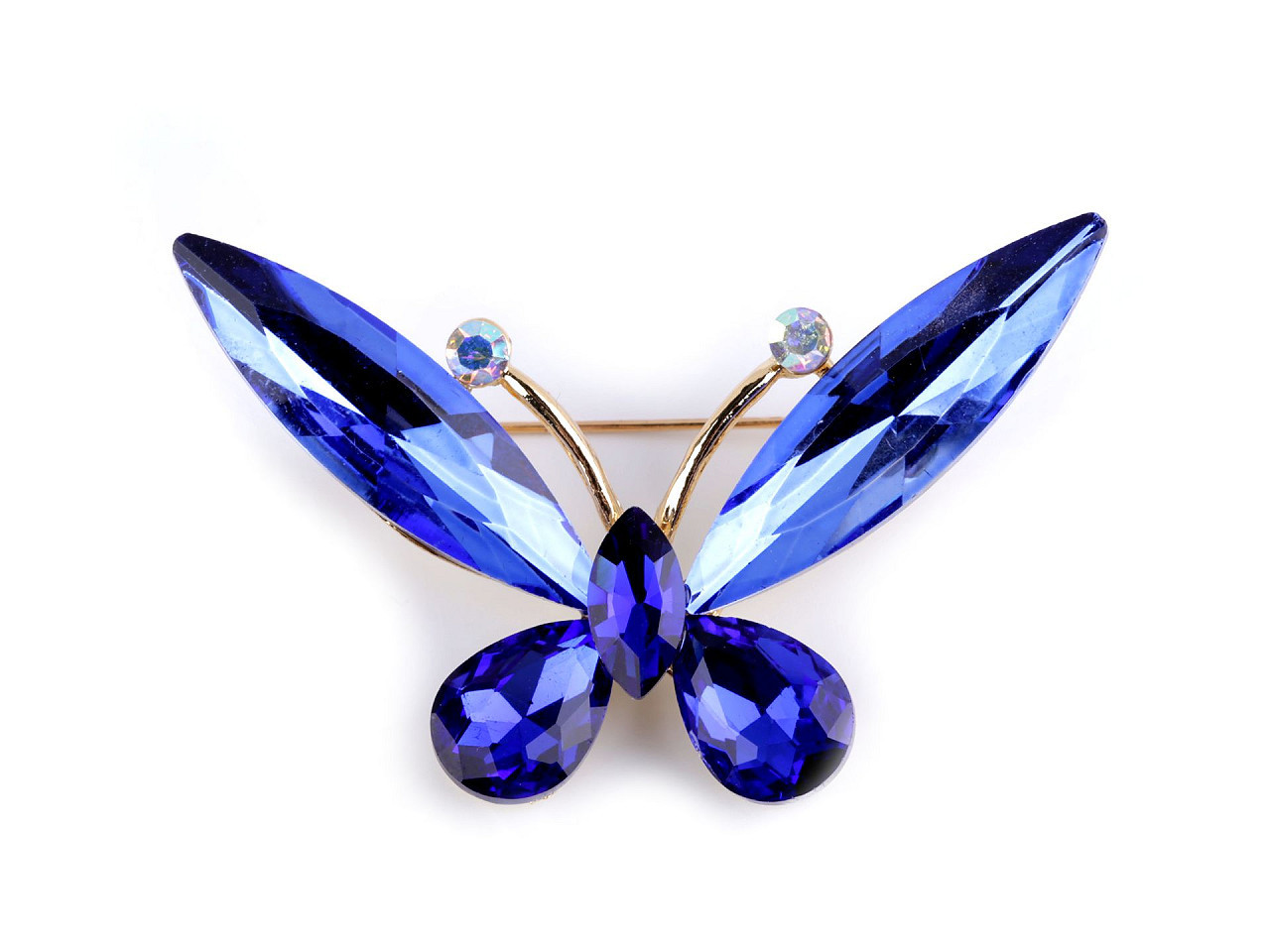 Brož s broušenými kamínky, barva 18 modrá motýl