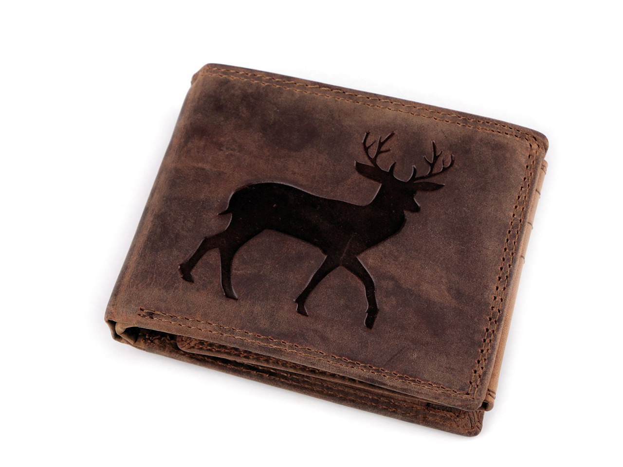 Pánská peněženka kožená pro myslivce, rybáře, motorkáře 9,5x12 cm, barva 17 hnědá jelen