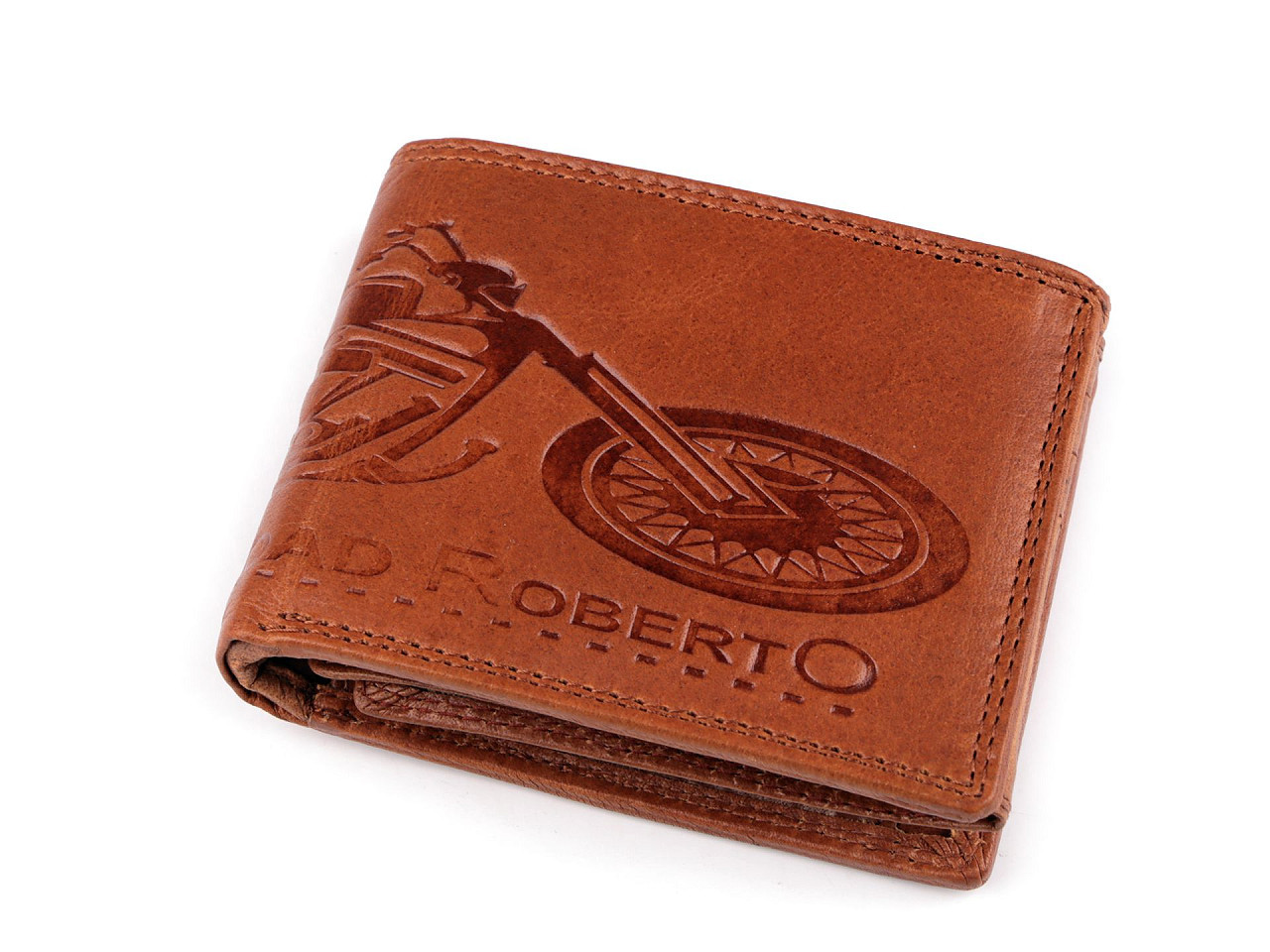 Pánská peněženka kožená pro myslivce, rybáře, motorkáře 9,5x12 cm, barva 25 hnědá koňak motorka