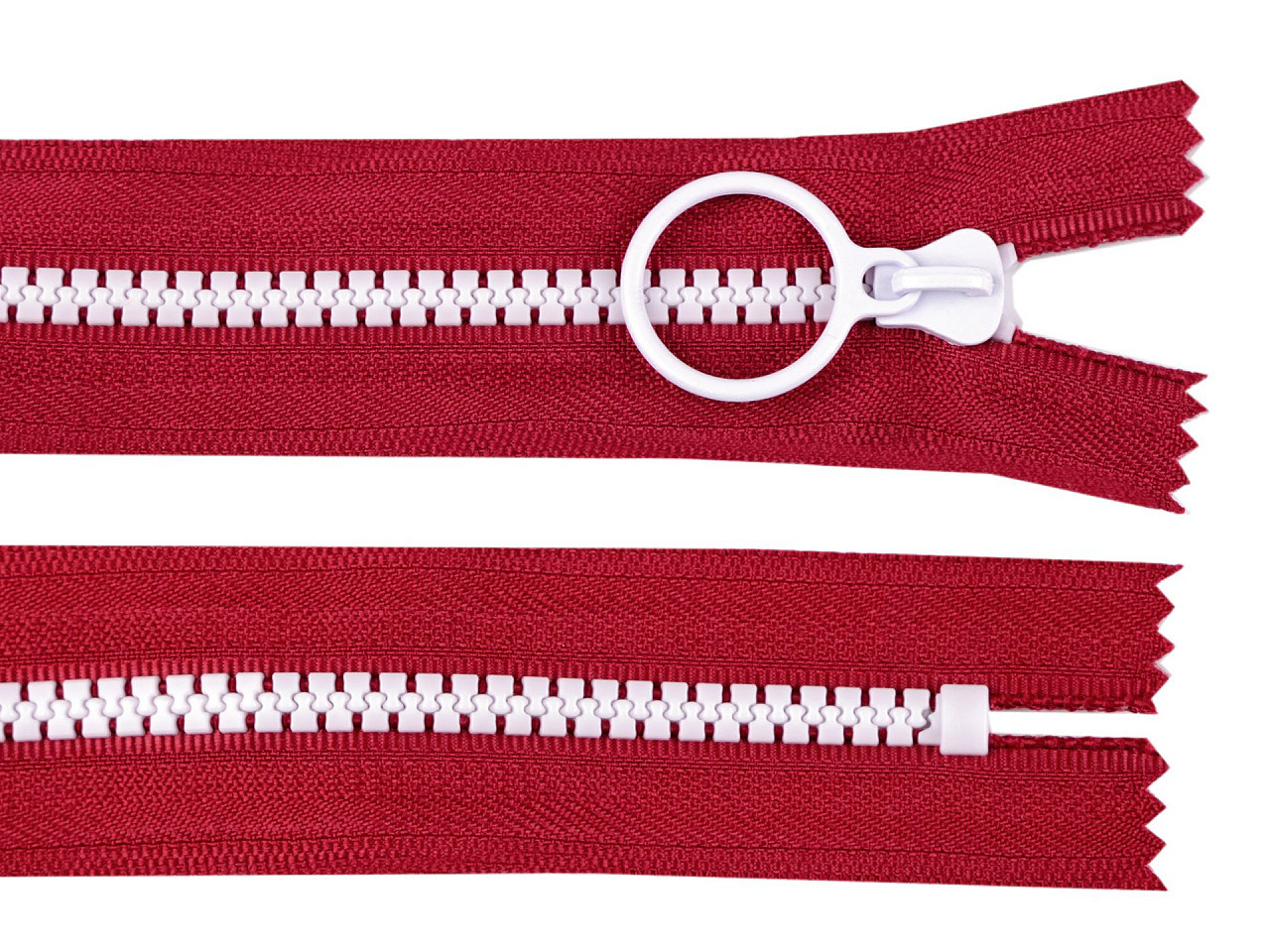 Kostěný zip barevný No 5 délka 20 cm, barva 5 červená bílá