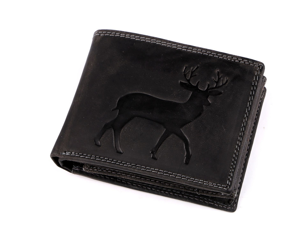 Pánská peněženka kožená pro myslivce, rybáře, motorkáře 9,5x12 cm, barva 16 černá jelen