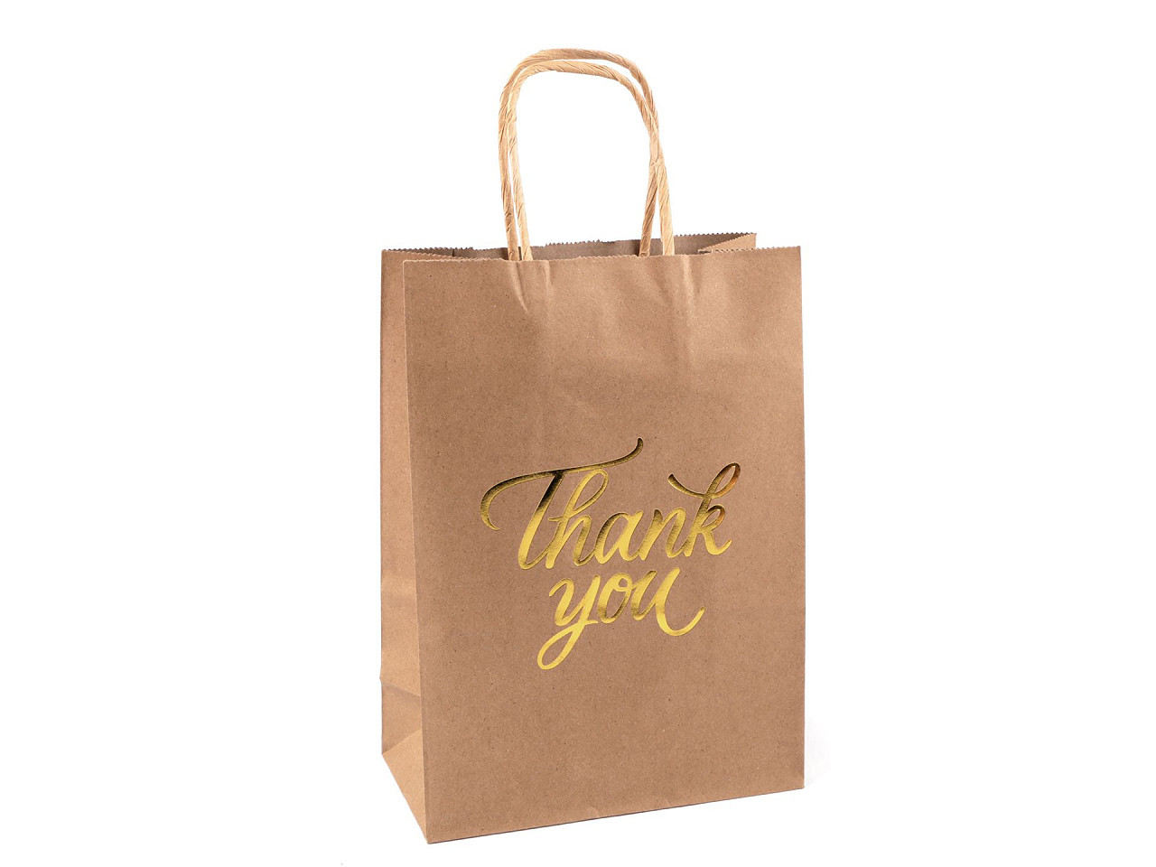 Dárková papírová taška Thank you 16x22 cm, barva hnědá přírodní zlatá