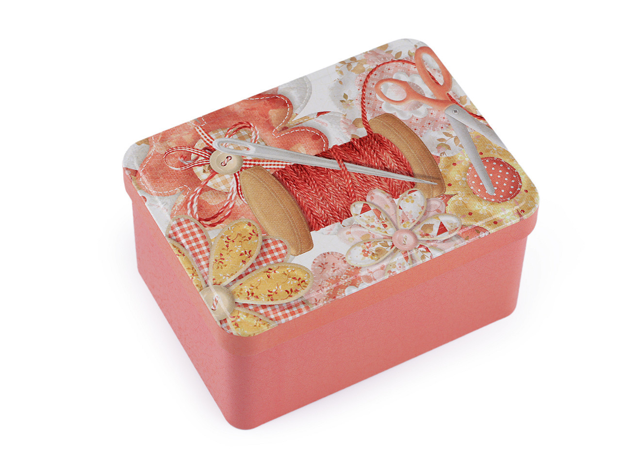 Plechová krabička na šití, barva 7 růžová sytá