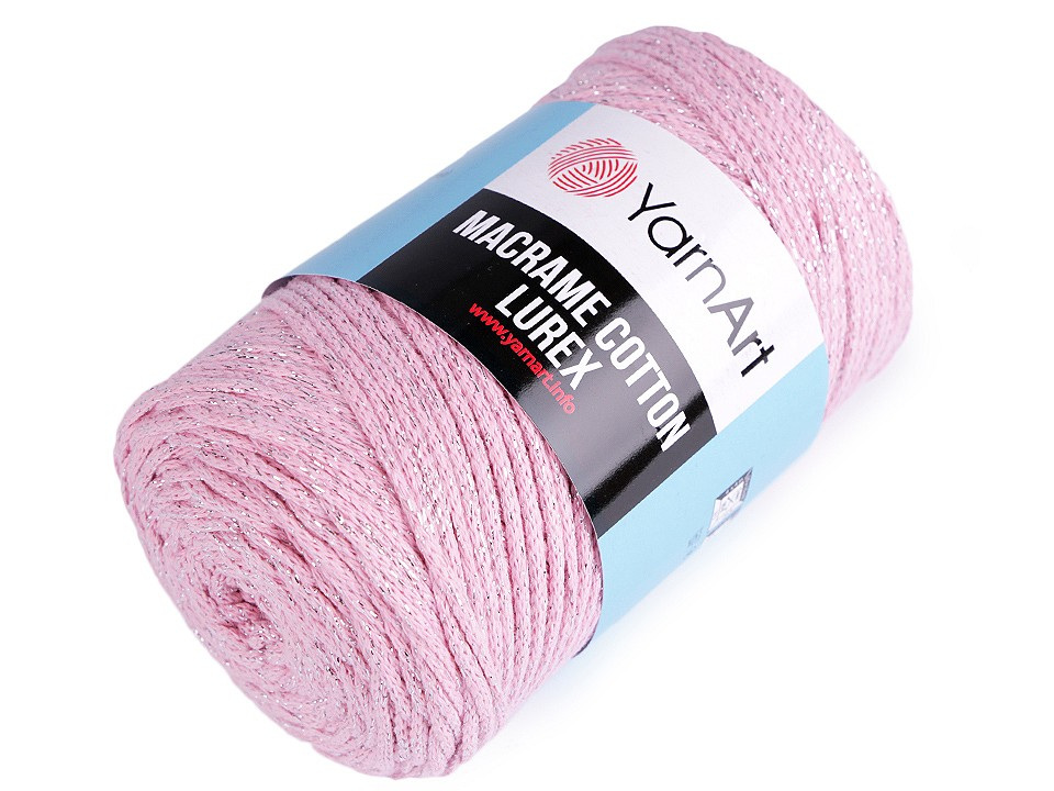 Pletací příze Macrame Cotton lurex 250 g, barva 6 (732) růžová sv. stříbrná