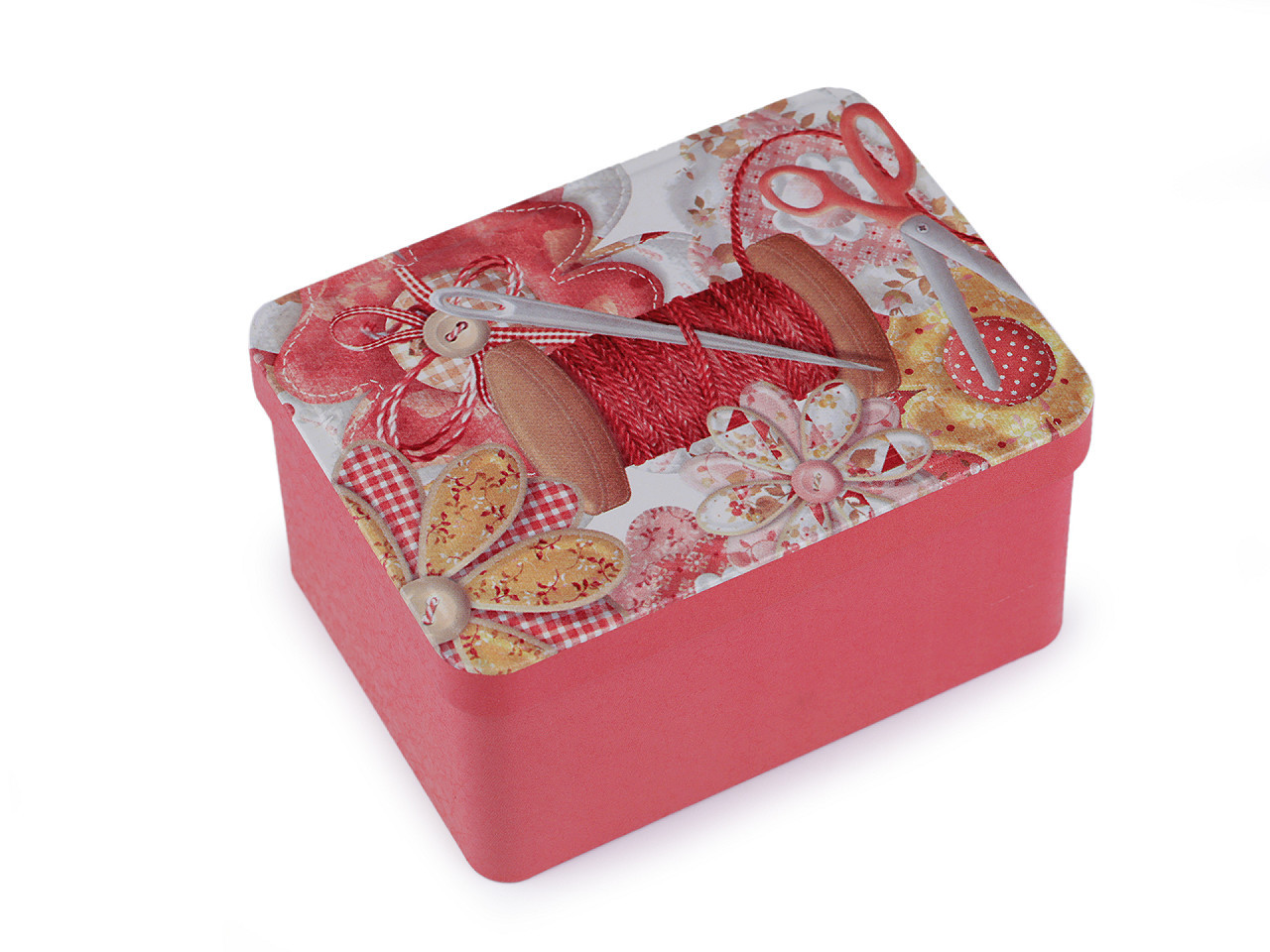 Plechová krabička na šití, barva 5 růžová střední