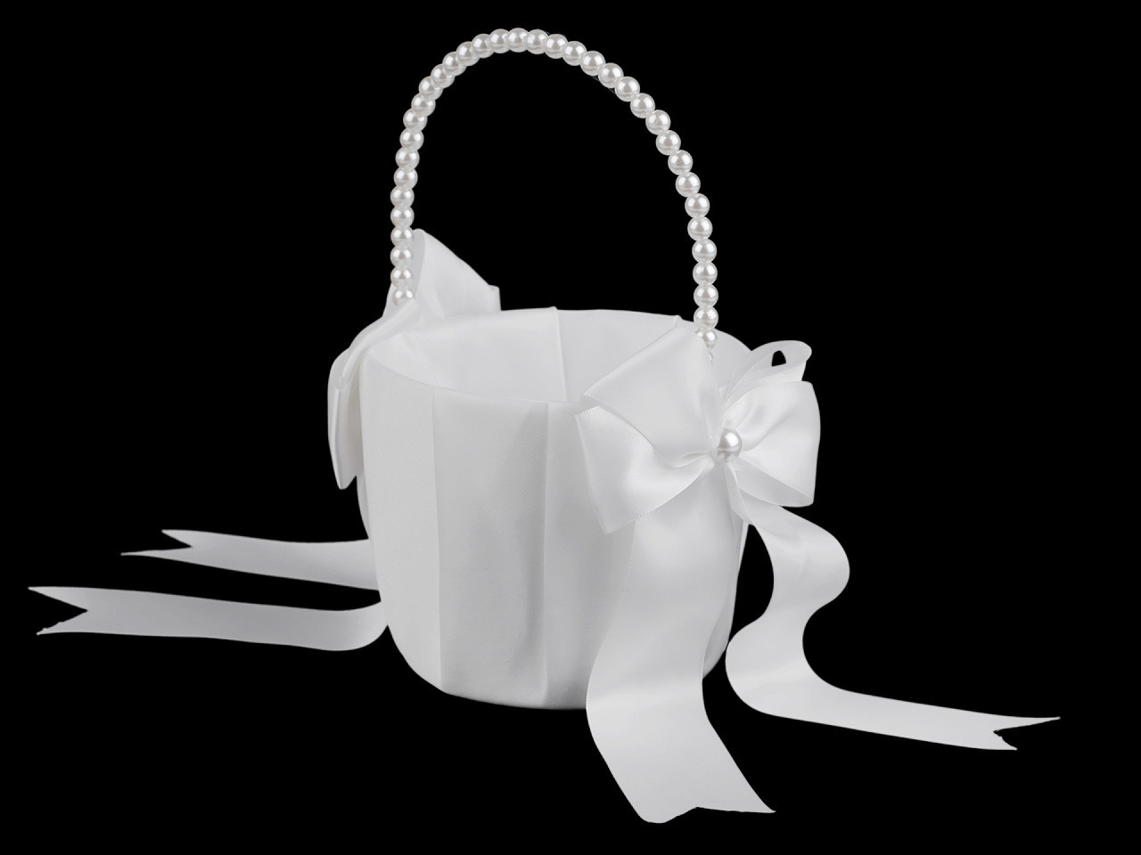 Svatební saténový košíček pro družičky, s perlami, barva 1 bílá