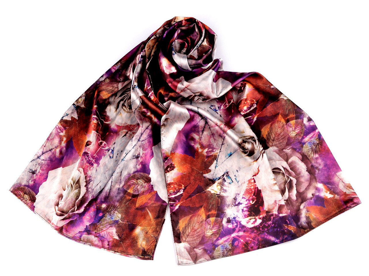 Saténový šátek / šála 70x165 cm, barva 40 fialová