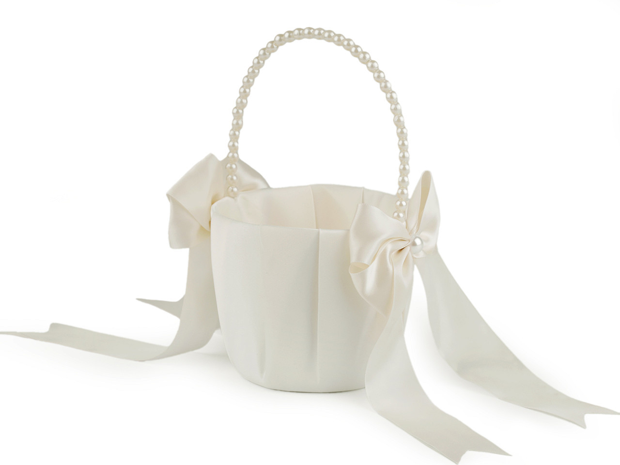 Svatební saténový košíček pro družičky, s perlami, barva 2 krémová nejsvět.