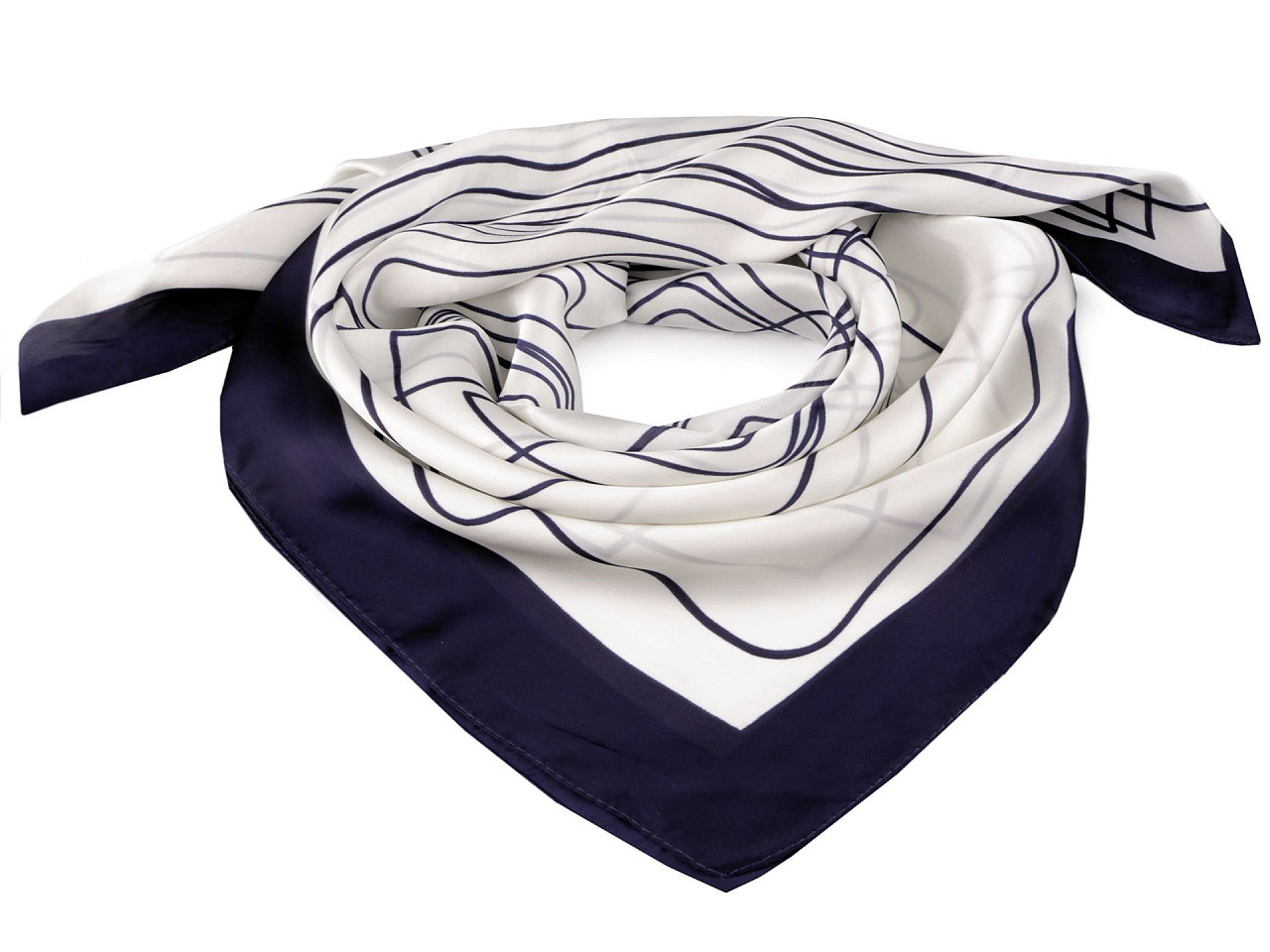 Saténový šátek s geometrickými vzory 70x70 cm, barva 5 krémová světlá modrá tmavá