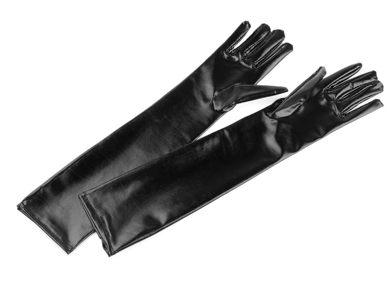 Dlouhé společenské rukavice imitace latexu, barva černá