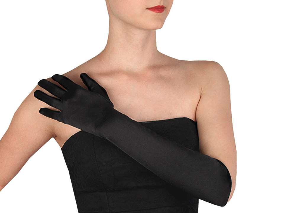 Dlouhé společenské rukavice saténové, barva 1 (55 cm) černá