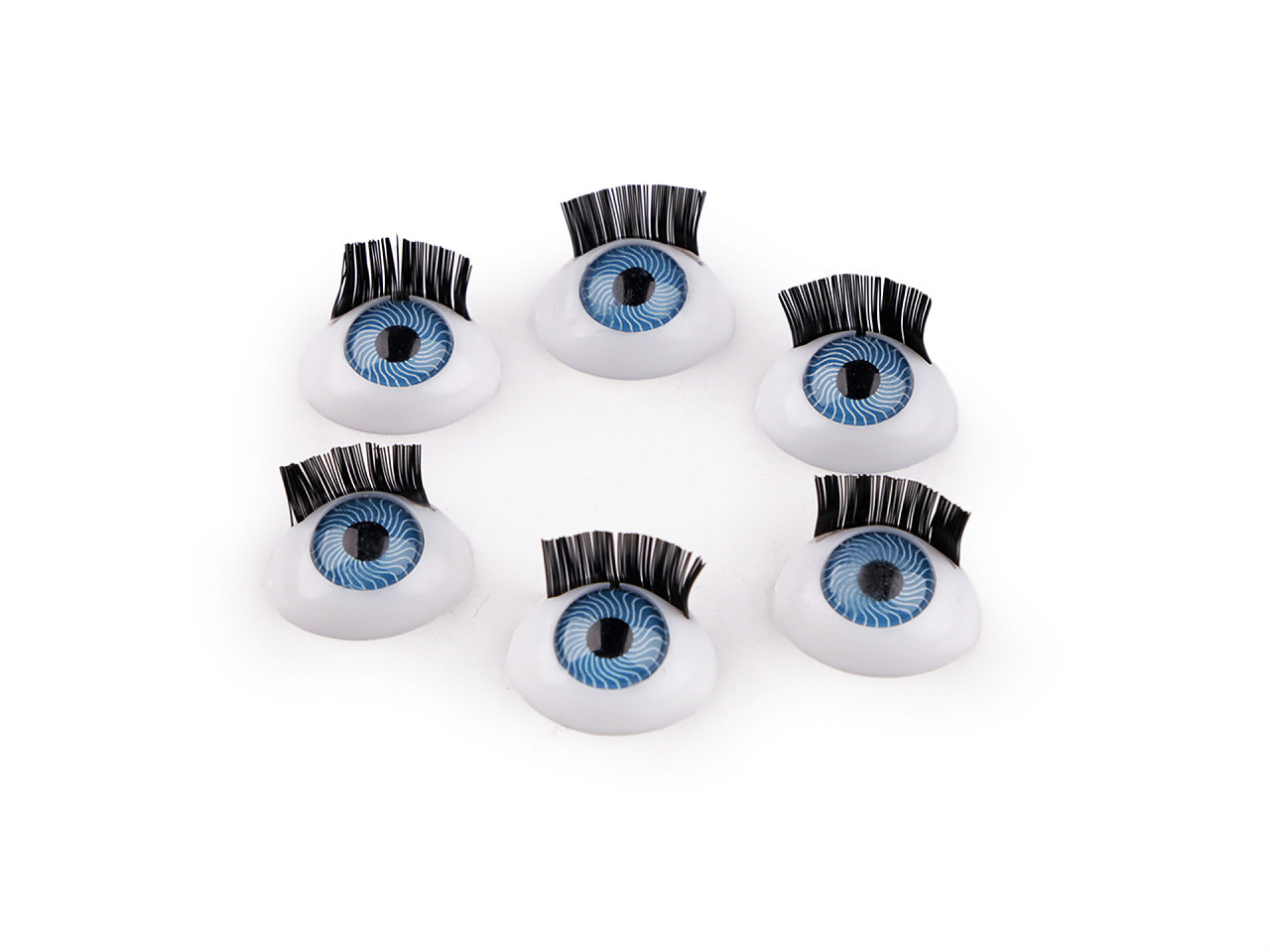 Plastové oči s řasami k nalepení 11x15 mm, barva modrá